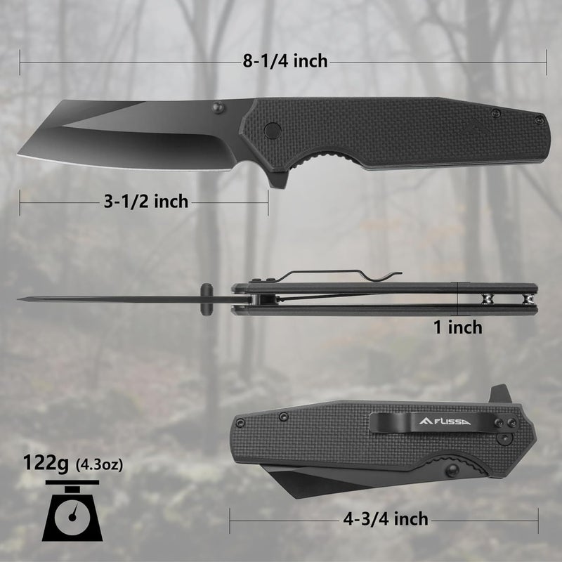 FLISSA Folding Knife, 4-3/4" Reverse Tanto Folding Pocket Knife, Black Stonewash Blade, G10 Handle, for Hunting, Survival, Camping and Outdoor Activities, Great Gifts for Dad, Husband, Friend - Image 2